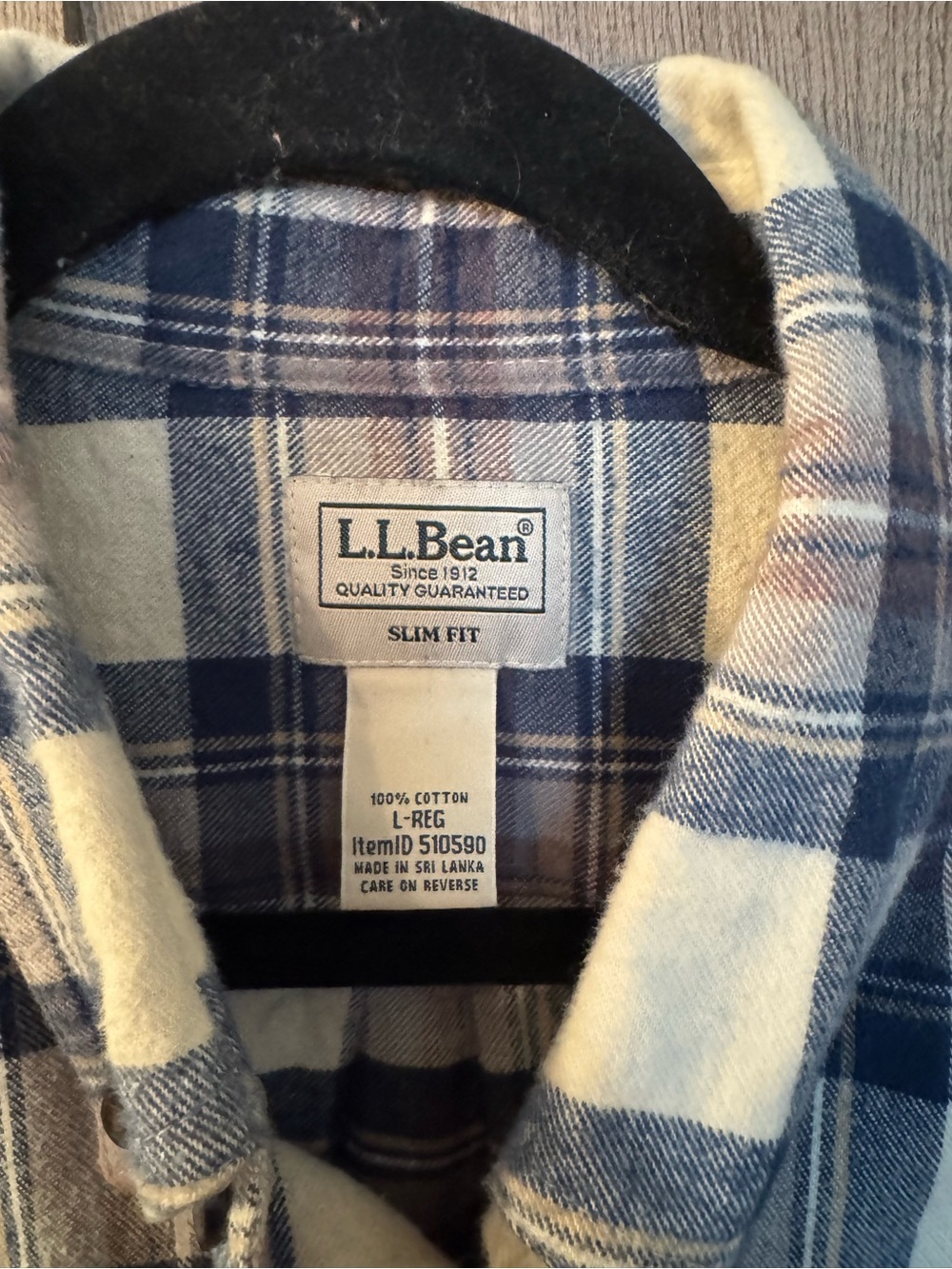 L.L. Bean Blue and White Plaid Slim Fit Flannel Shirt